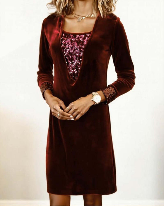 Jurk Elegant Pailletten Patchwork