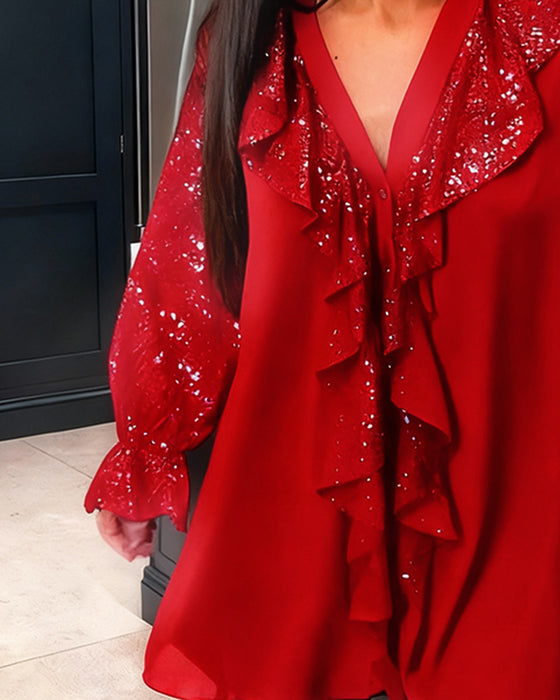 Effen Kleur Wijde Blouses Met Ruches