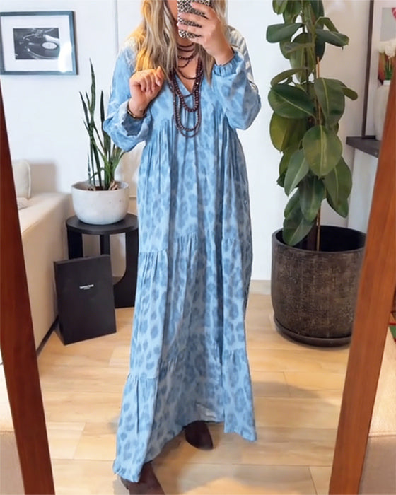 Jurk V-Hals Luipaardprint Fashion Maxi