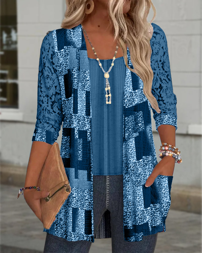 Lange Mouwen Blouse Met Print En Twee-Delige Look