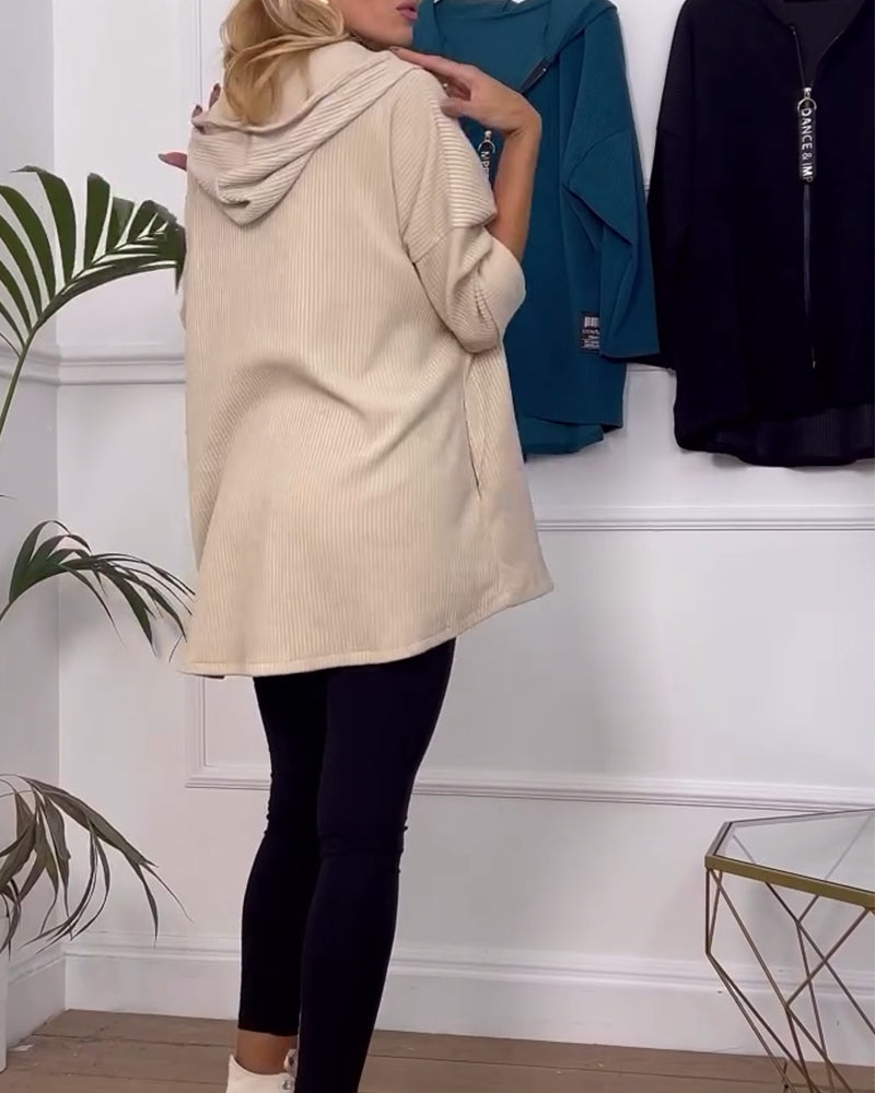 Casual effenkleurige jas met capuchon en rits