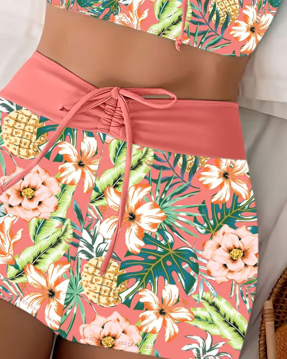 Bikinis Ananas Bloemen Rok Tweedelig