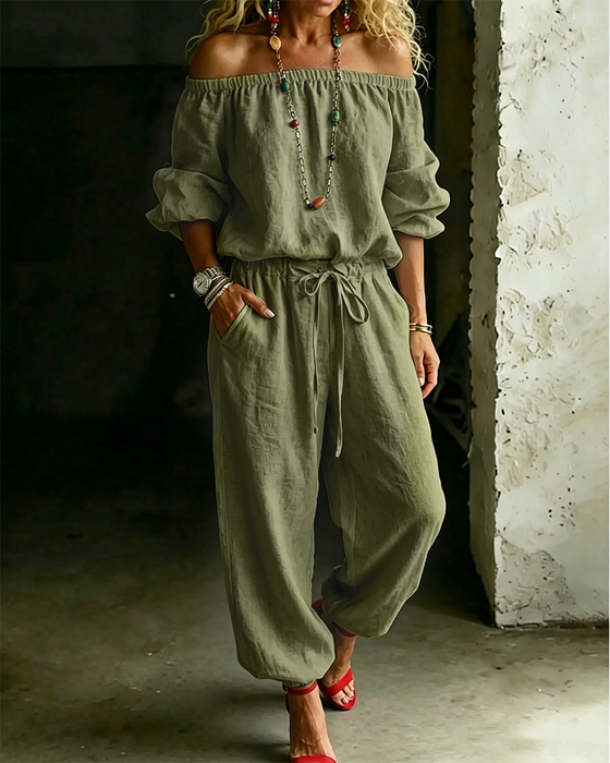 Jumpsuit Off-Shoulder Strik In De Taille Getailleerde Taille
