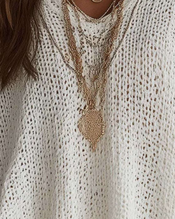 Pullover V-Hals Vleermuismouw Los