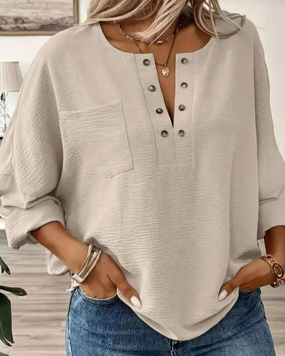 Blouse Effen Casual Lange Mouw