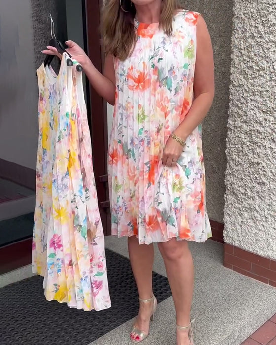 Jurk Mouwloos Geplooid Bloemig