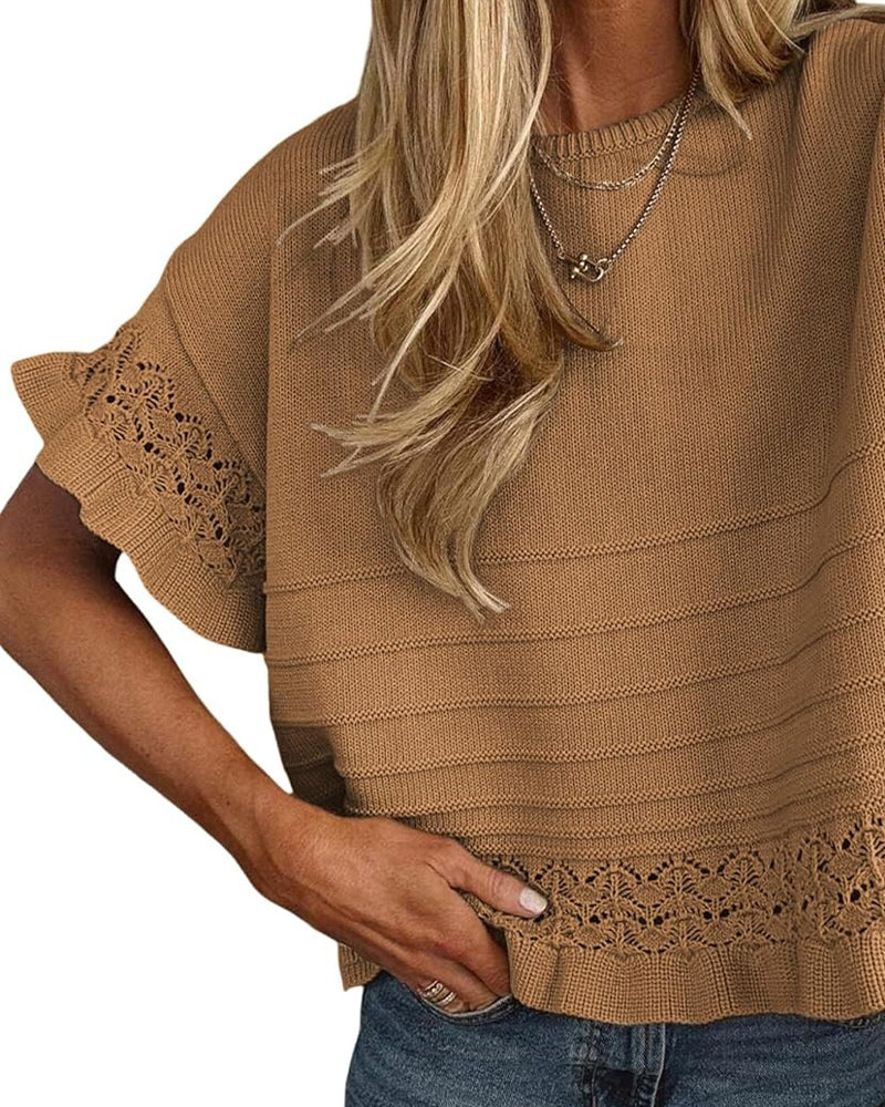 Blouse Ronde Hals Ruche Zoom Uitgesneden