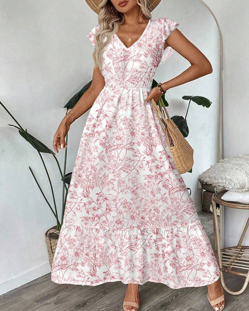 Jurk Bloemig Vliegende Mouw Lang