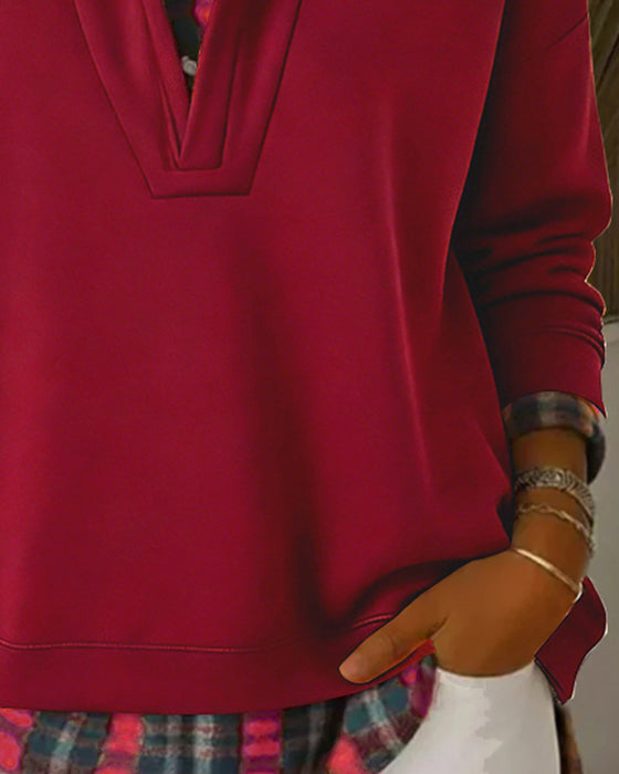 Hoodie Nep-Tweedelig Geruit Patchwork