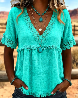 Blouse V-Hals Kant Trim Design