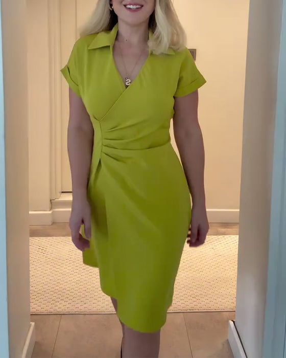 Jurk Revers Effen Kleur Geplooide Taille