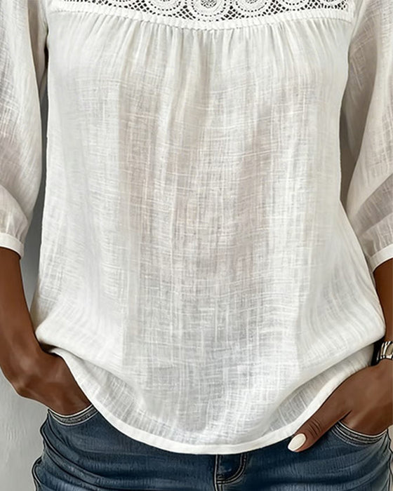 Blouse Vierkante Hals Kant Patchwork