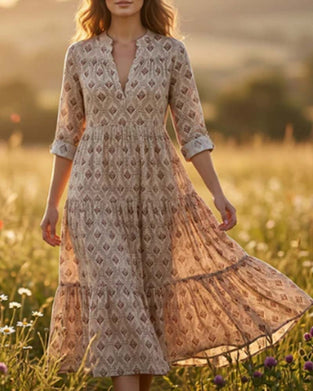 Jurk Vintage V-Hals Bloemen
