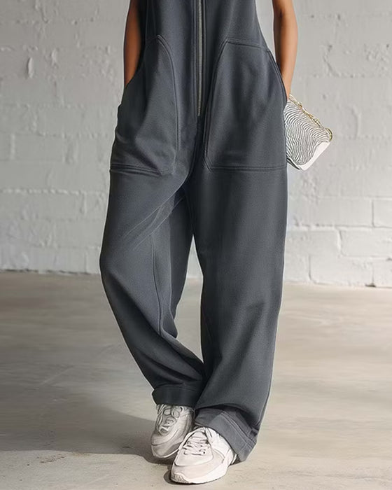Effen Jumpsuit Met Capuchon En Zak
