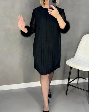 Jurk Mesh Stiksels Bontmouw Geplooid