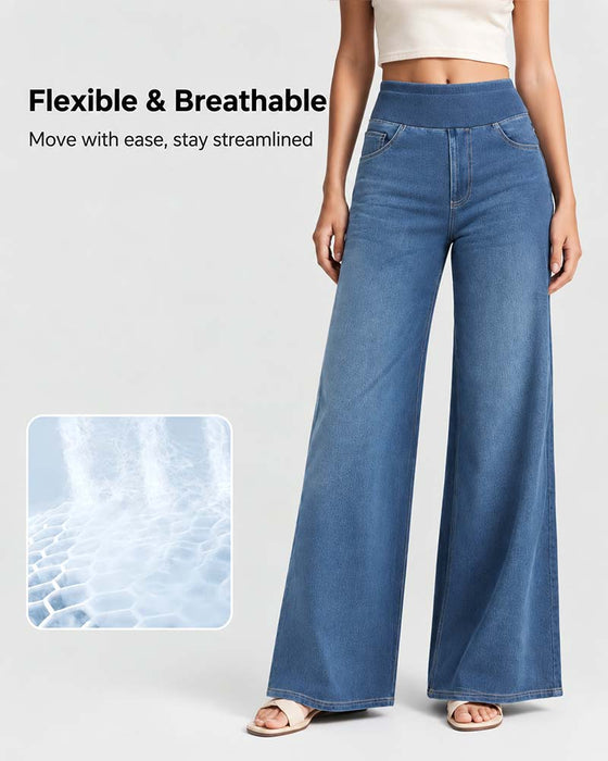 Broek Elastische Taille Denim Wijde Pijp