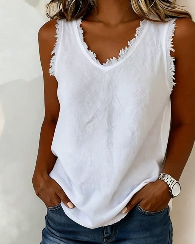 Tanktop Rauwe Rand V-Hals Mouwloos