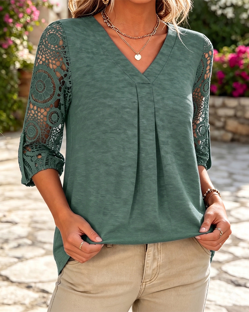 Blouse Kant Patchwork V-Hals