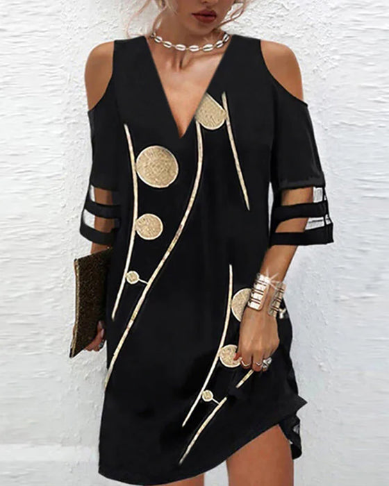 V-Hals Off-Shoulder-Jurk Met Kantpanelen