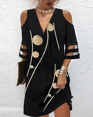 V-Hals Off-Shoulder-Jurk Met Kantpanelen