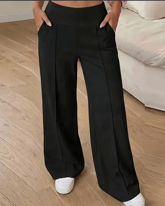 Broek Hoge Taille Zak Wijd Pijp Lang