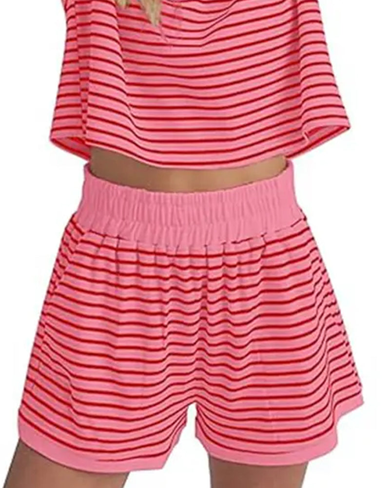 Set Gestreepte Korte Mouw Shorts