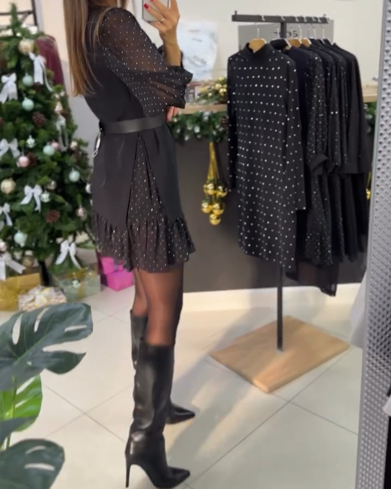 Stijlvolle Jurk Met V-Hals En Patchwork