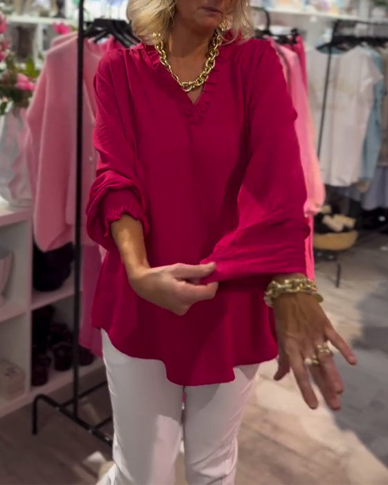 Blouse V-hals Pullover Los Casual