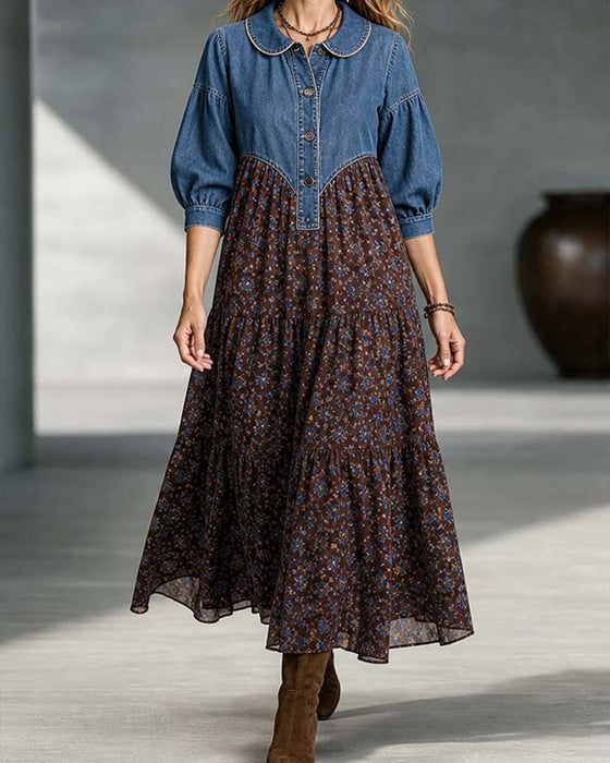 Jurk Overhemdkraag Patchwork