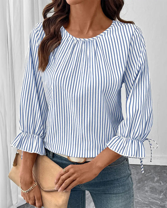Blouse Gestreept Rondhals Ballon Mouw