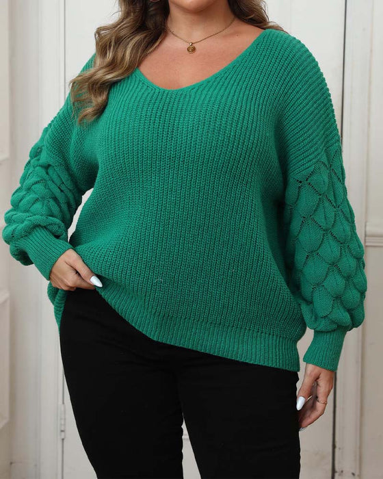 Pullover Pofmouw V-Hals Gebreid