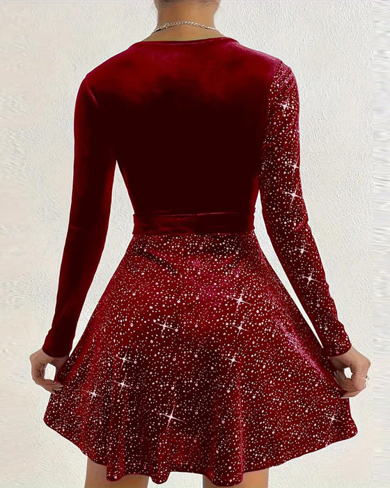 Jurk Diepe V-hals Fluweel Heet Boren