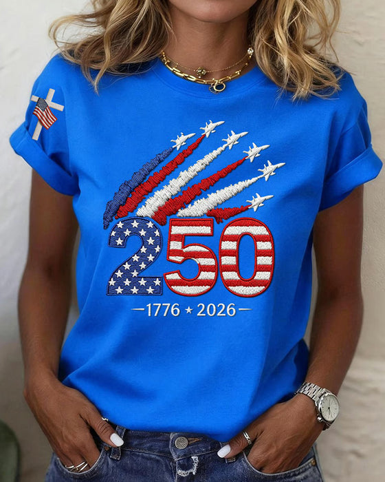 T-Shirt Vlag Vliegtuig Print Korte Mouw