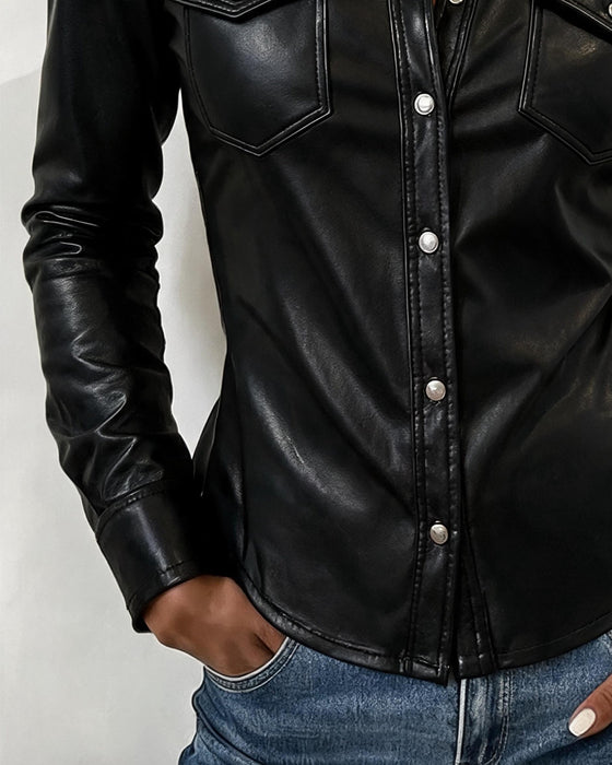 Blouse Reverse Knoop Voor Zak Lange Mouw
