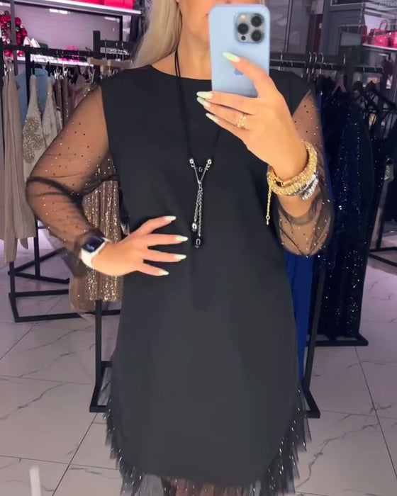 Jurk Ronde Hals Transparant Netwerk Stiksel