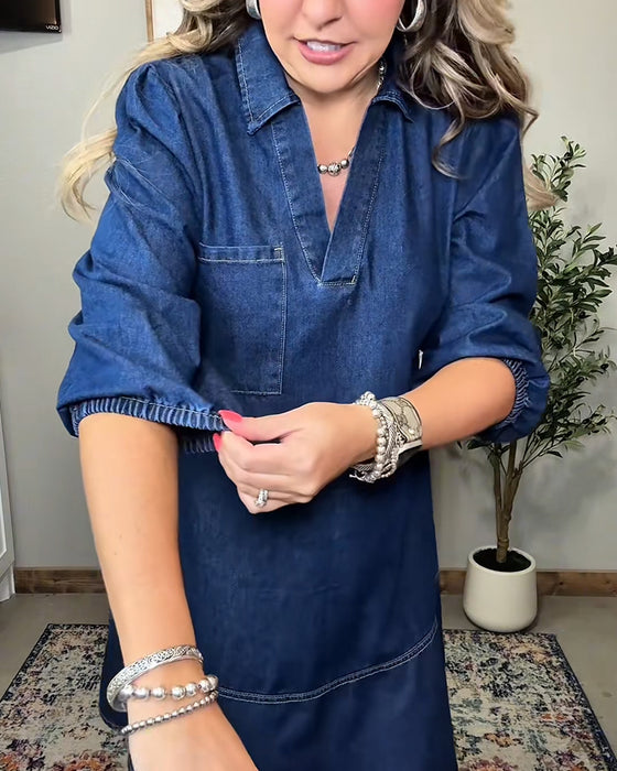 Spijkerjurk Met Kraag En Lantaarnmouwen