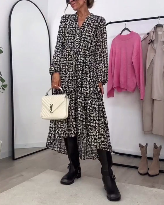 Jurk casual bedrukt a-lijn lange mouw