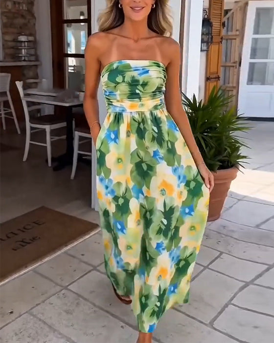 Jurk Bloemen Strapless Taille A-Lijn