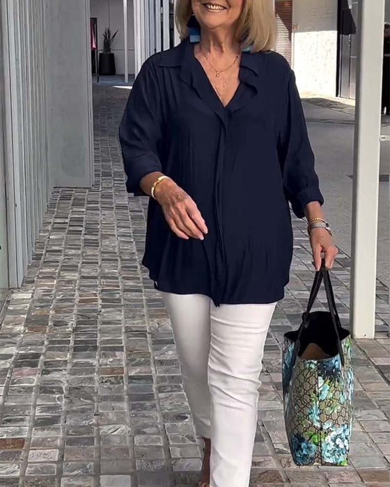 Revers effen kleur losse blouse