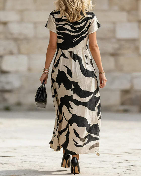 Jurk Zebraprint Ronde Hals Korte Mouw