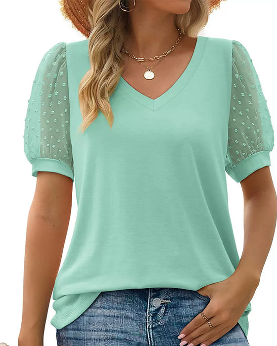Blouse Effen Mesh Pofmouw