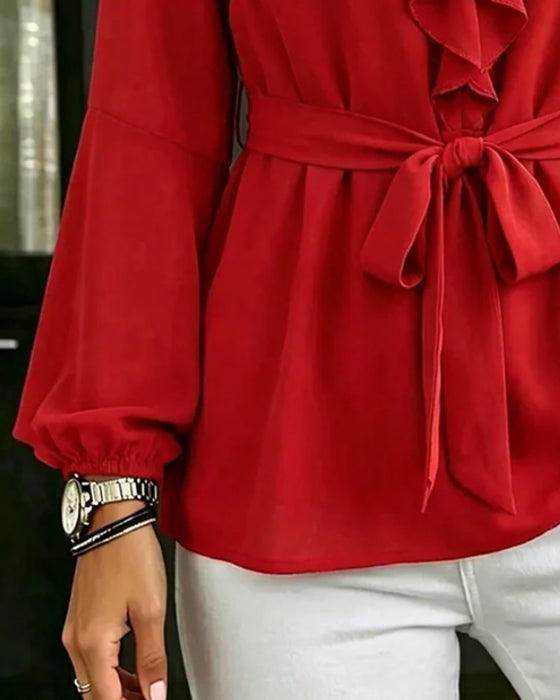 Blouse V-Hals Ruffle Casual