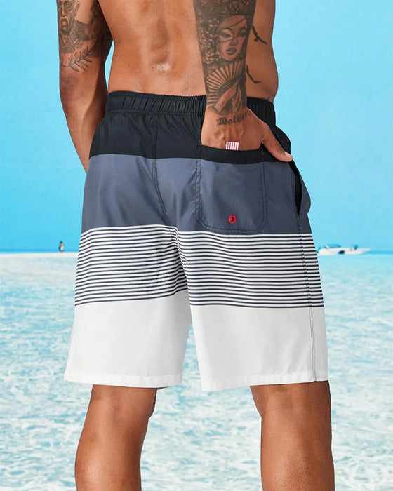 Shorts Heren Color-Block Gestreept Strand