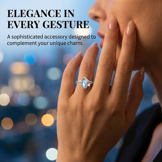 Ovale maansteen geometrische ring