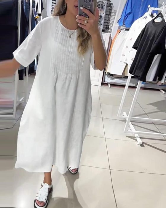 Casual losse jurk met effen kleur en halve mouw