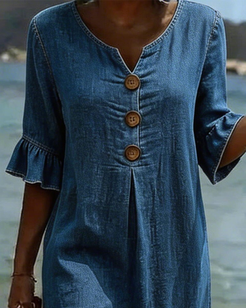 Jurk Lotus Blad Mouwen Jeans