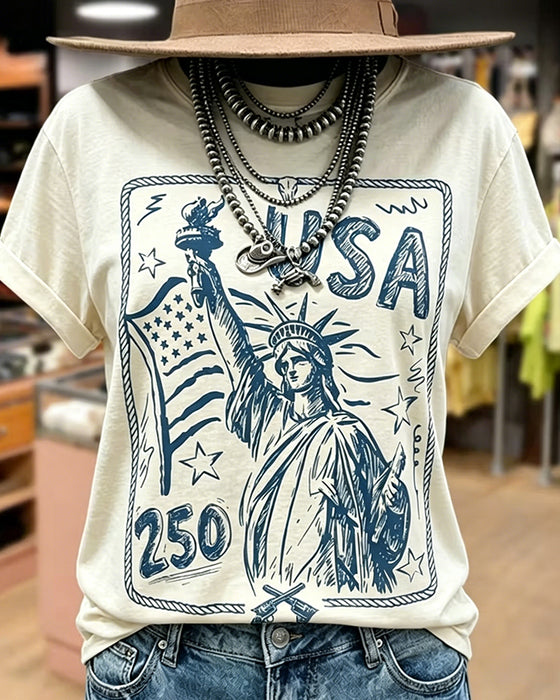T-Shirt Met Retroprint, Korte Mouwen En Losse Pasvorm