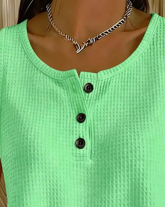Tank Top Rondhals Mouwloos Wafel Knoop