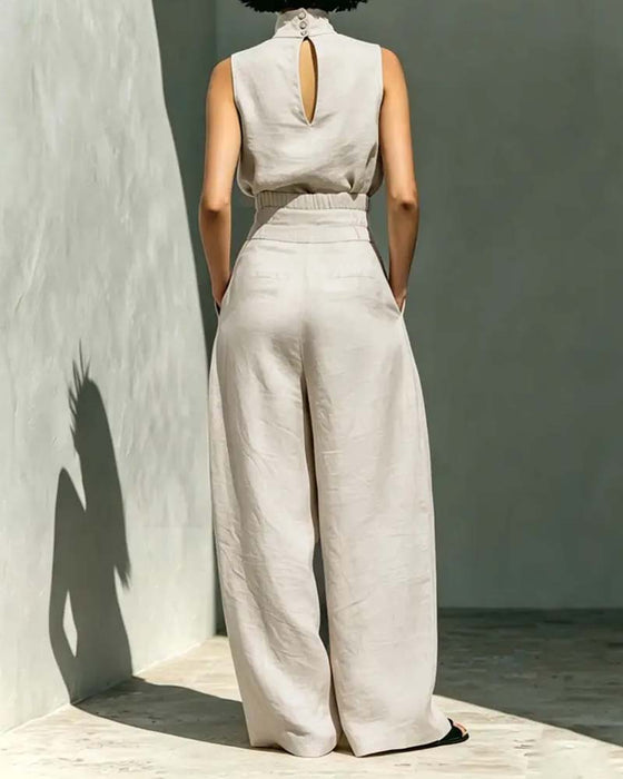 Overall Hoge Hals Mouwloos Wijde Pijp Taille