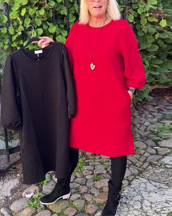 Jurk casual effen kleur ronde hals